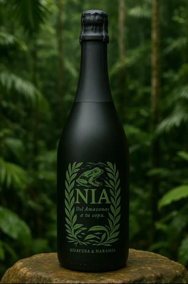 La botella de Nía Guayusa & Naranja en medio de la selva amazónica